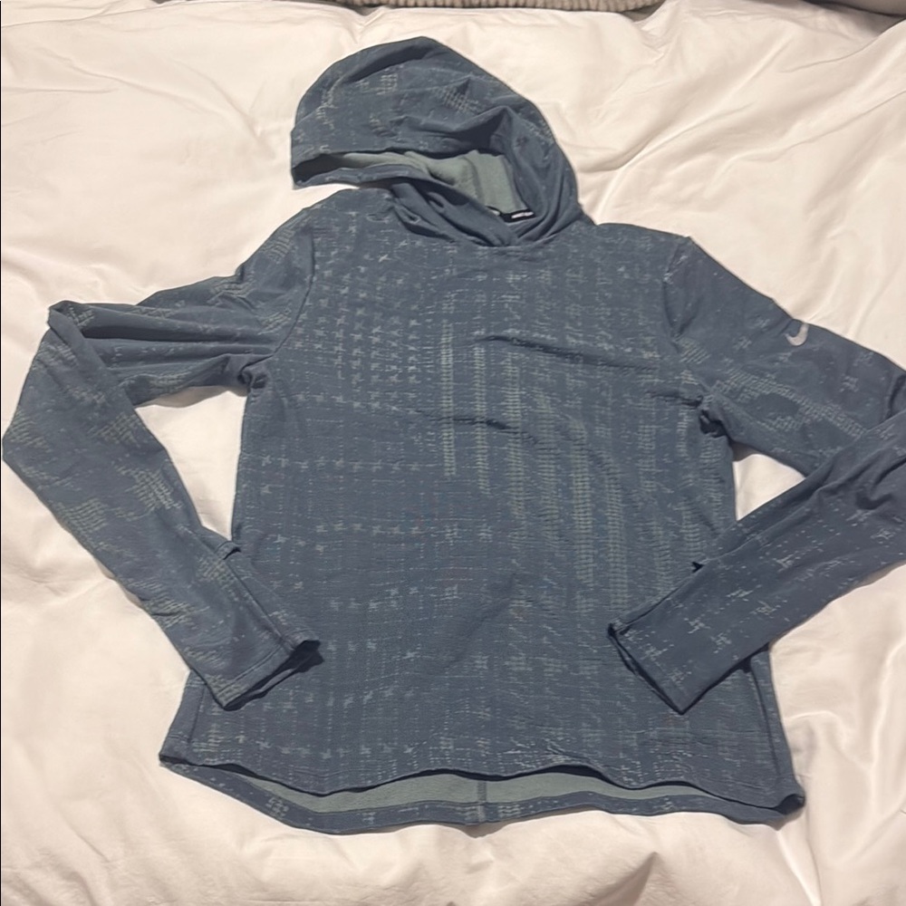 Blue Hooded Long Sleeve Top